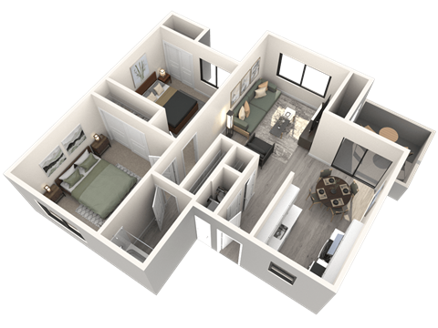 Floor plan for 2 beds, 1 bath, 790 sqft